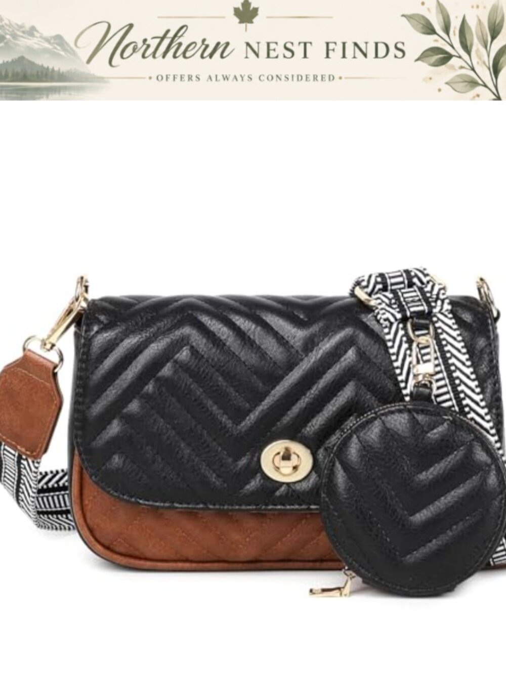 Quilted Vegan Leather Crossbody Bag with Guitar Strap